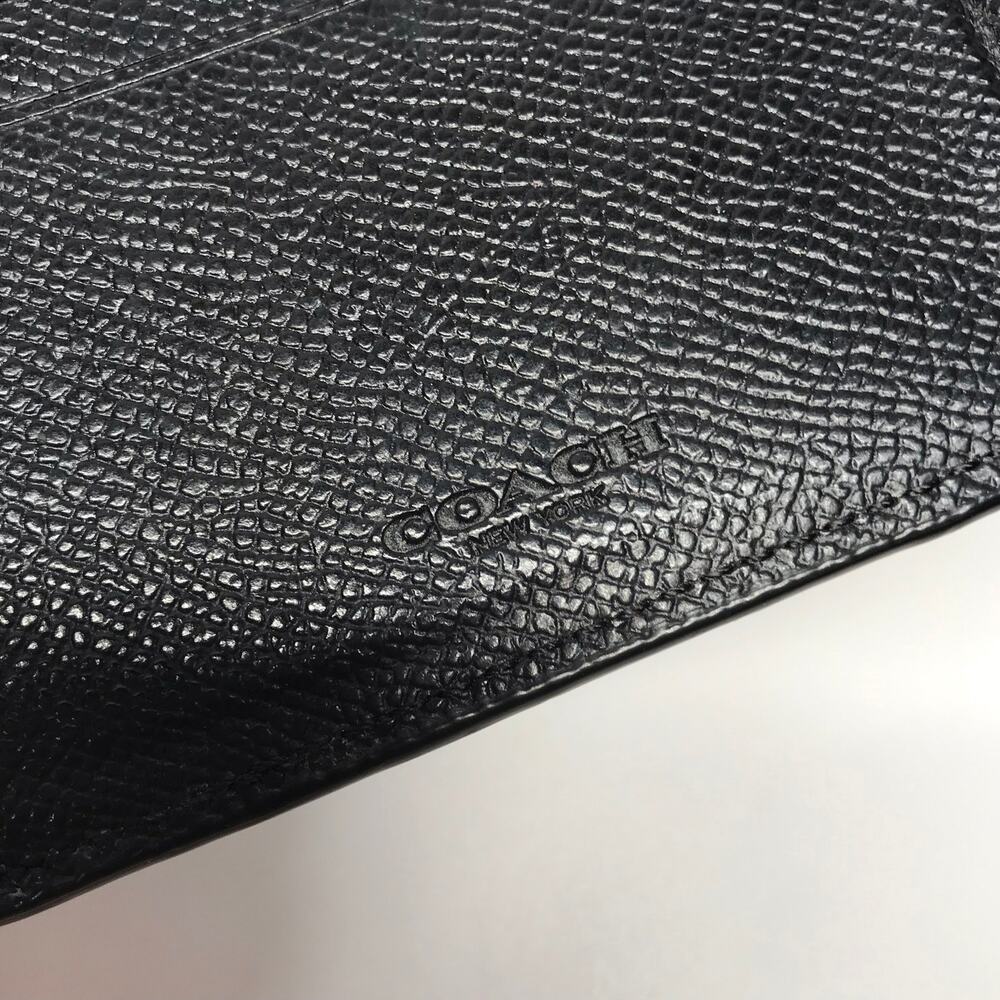 Coach Mens Polished Pebble Leather 3 In 1 Bi Fold Wallet Billfold Black Embossed - Picture 9 of 15